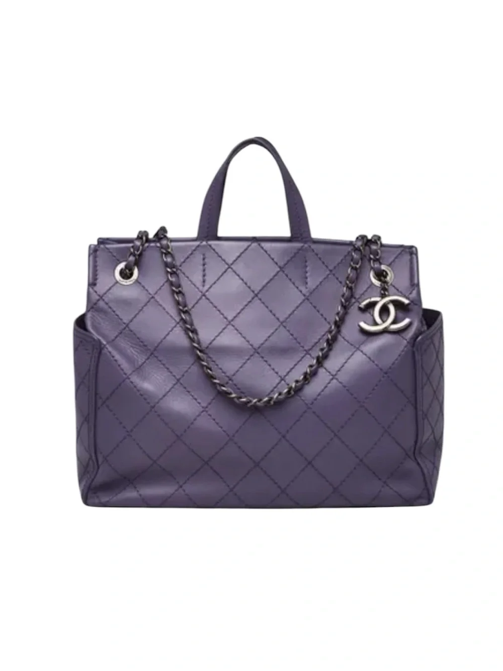 CHANEL Purple Quilted Calfskin Leather CC Pocket Tote Bag